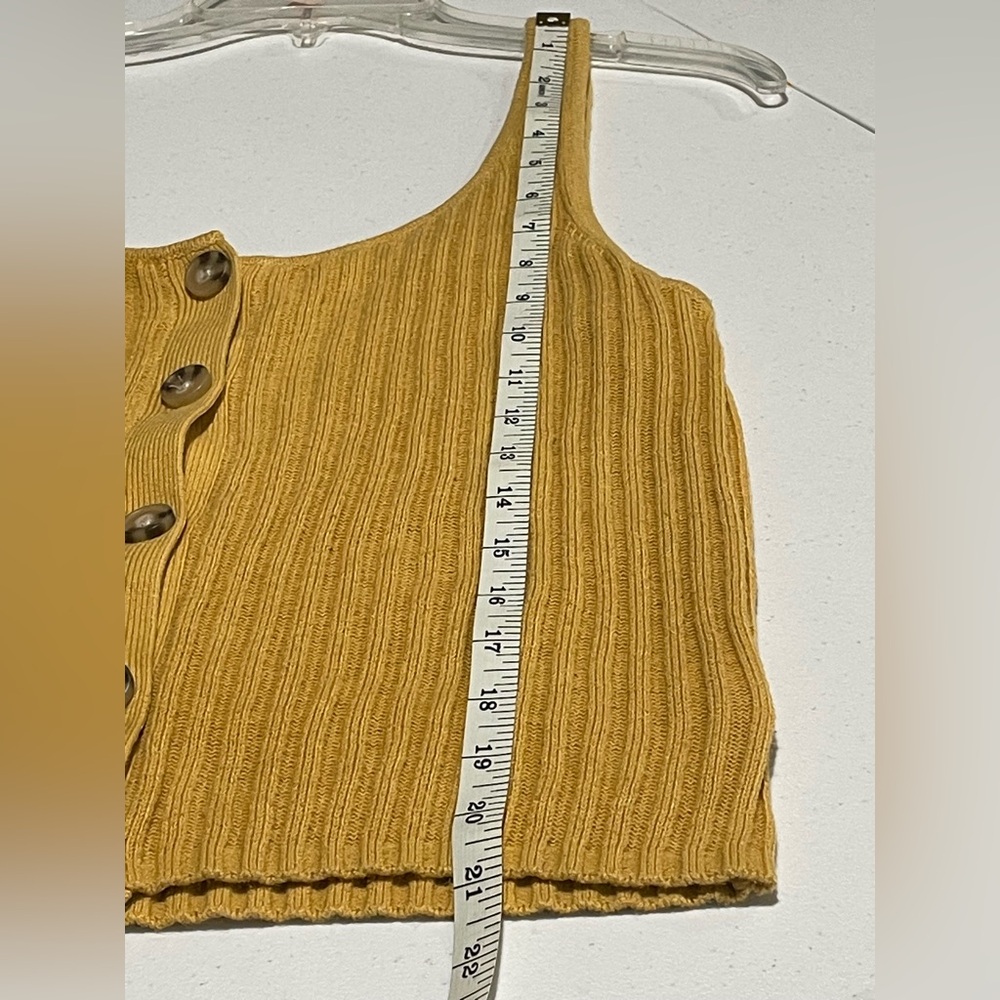American Eagle 70s Boho Chic Sz Large Button Front Yellow Ribbed Sweater Crop - Picture 12 of 13